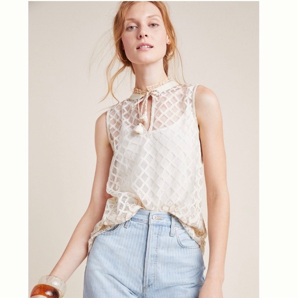 Anthropologie Ramona Lace Top Bl^nk London Cream Size XS - Picture 4 of 10